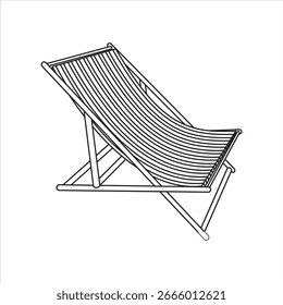 Minimalistisches Vektorsymbol mit schwarzer Linie, das einen Liegestuhl darstellt, ideal für Sommer- und Urlaubsthemen