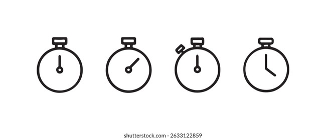 Minimalist black linework icons of stopwatches and clocks.