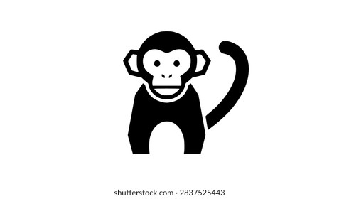 Minimalist black monkey icon with raised tail