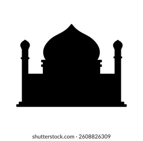 Minimalist Black Mosque Silhouette with Domes and Minarets for Islamic Backgrounds and Religious Themes.