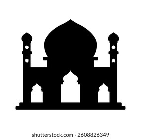 Minimalist Black Mosque Silhouette with Domes and Minarets for Islamic Backgrounds and Religious Themes.