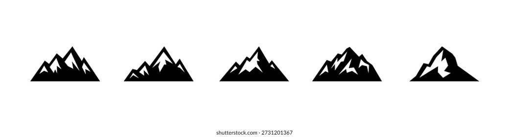 Minimalist black mountain peaks. Sharp jagged outline icon design for adventure, outdoor, hiking and climbing themes