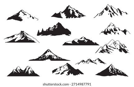 Conjunto de Vector minimalista de silueta de montaña negra

