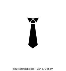 Minimalist black necktie icon with a collar design on a white background, ideal for business, corporate identity, dress code, or professional attire themes in print or digital design.