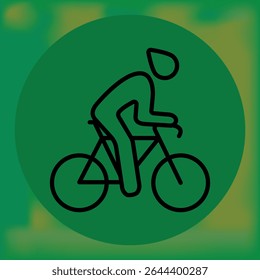 Minimalist black outline of a cyclist riding a bike, framed within a green circular background—ideal for cycling, fitness, or transportation-themed designs.