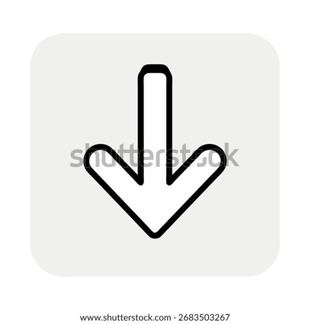 A minimalist black outline of a down arrow symbol centered on a light gray square with rounded corners.