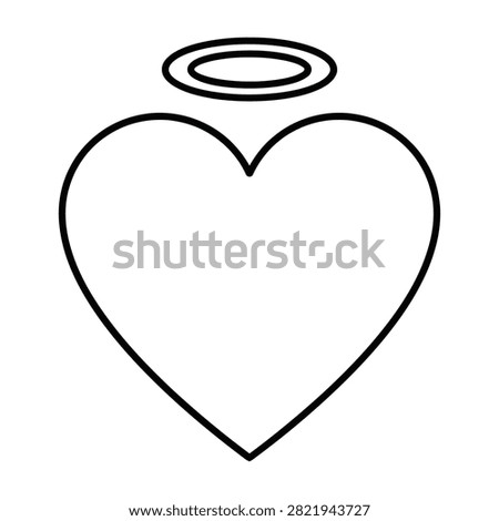 Minimalist black outline of a heart shape topped with a halo. Symbolizing love, purity, and divine affection. Isolated on white background for design use.