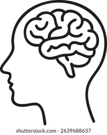 A minimalist black outline of a human head profile with a brain inside, symbolizing intelligence and thought.