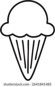 A minimalist black outline of an ice cream cone, perfect for summer-themed designs or illustrations.