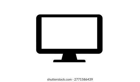 a minimalist black outline icon of a computer monitor on a white background, representing technology and digital devices. high-quality professional detailed modern elegant stylish