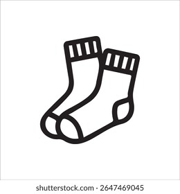 A minimalist black outline icon depicting a pair of socks. Ideal for illustrating themes of comfort, warmth, everyday clothing, and cozy home wear.
