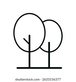 Minimalist black outline icon of two trees with round foliage and straight trunks on white background