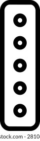 Minimalist black outline icon of a vertical five-lens camera array for a mobile device. Ideal for tech reviews and smartphone application icons.