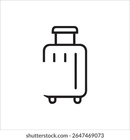 A minimalist black outline icon of a wheeled suitcase, representing travel, luggage, and journey. Ideal for websites, apps, and various design projects related to tourism and vacation.