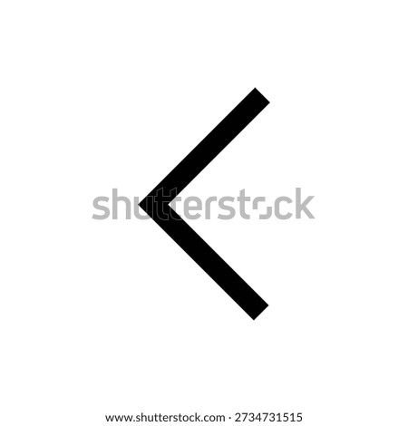 A minimalist black outline left-pointing chevron arrow icon on a white background, indicating backward navigation, previous, or return.