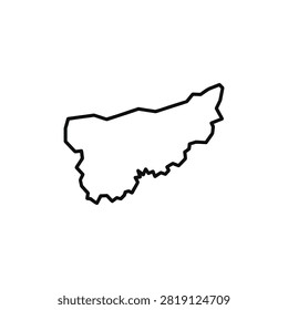 Minimalist black outline map of a horizontal geographical landmass vector
