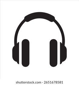 A minimalist black outline of over-ear headphones on a white background.
