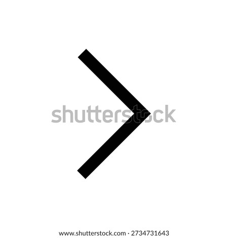 A minimalist black outline right-pointing chevron arrow icon on a white background, indicating forward navigation, next, or progression.