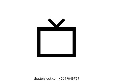 A minimalist black outline of a television set with an antenna is presented on a stark white background. This simple, iconic graphic is perfect for representing media,