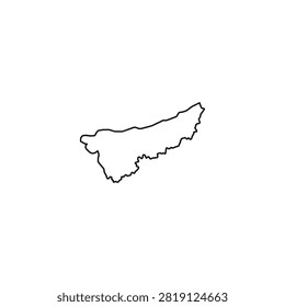 Minimalist black outline vector of a long thin island landmass shape