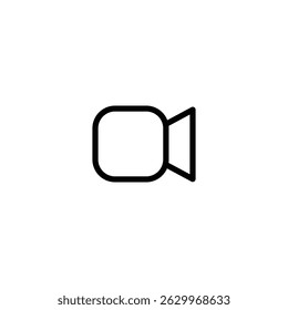 Minimalist black outline video camera icon. Ideal for video calls, media platforms, streaming apps, and tech interfaces. Clean vector symbol isolated on white for digital and communication use.