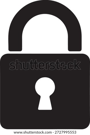 A minimalist black padlock icon is shown isolated on a transparent background featuring a classic keyhole shape in the center of its body