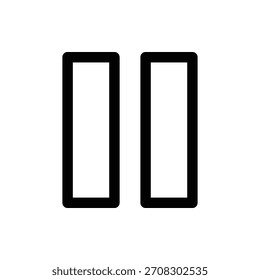 Ícone de pausa em preto minimalista que consiste em duas linhas paralelas verticais em um plano de fundo branco limpo. Música e Mídia - design de interface do usuário de ícone de linha única.