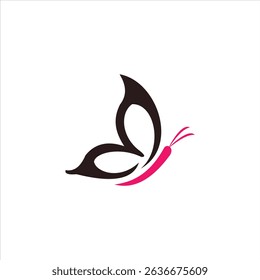 Minimalist black and pink butterfly logo design vector