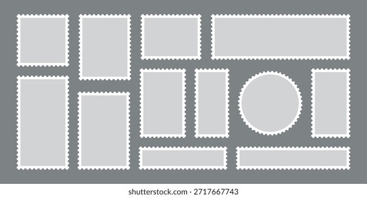 Minimalist Black postage stamp frame set with zigzag edge or Different set of rectangle and square postage frames vector illustration