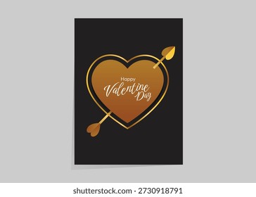 Um cartaz preto minimalista centrado com um grande coração dourado perfurado pela flecha de Cupido.