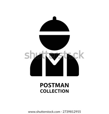A minimalist black postman icon with a hat and uniform, accompanied by 'POSTMAN COLLECTION' text, on a clean white background.