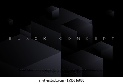 Minimalist black premium abstract background with luxury dark geometric elements. Exclusive wallpaper design for poster, brochure, presentation, website etc. - Vector EPS