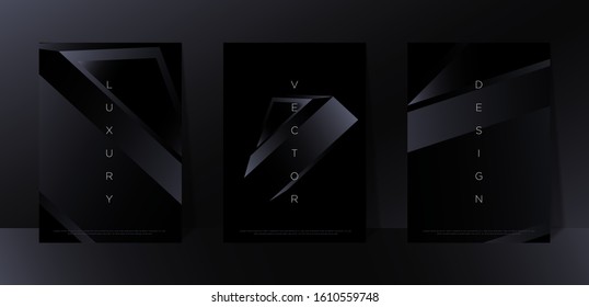 Minimalist black premium abstract background set with luxury dark geometric elements. Exclusive wallpaper design for poster, brochure, flyer, presentation, website etc. - Vector EPS