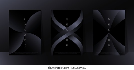 Minimalist black premium abstract background set with luxury dark geometric elements. Exclusive wallpaper design for poster, brochure, flyer, presentation, website etc. - Vector EPS