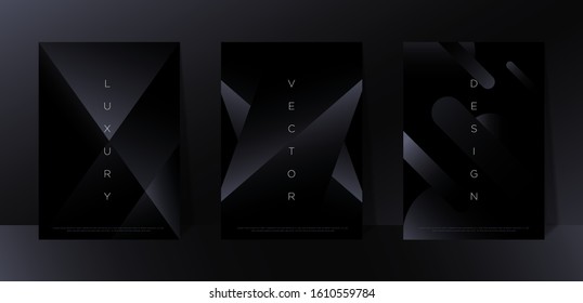 Minimalist black premium abstract background set with luxury dark geometric elements. Exclusive wallpaper design for poster, brochure, flyer, presentation, website etc. - Vector EPS