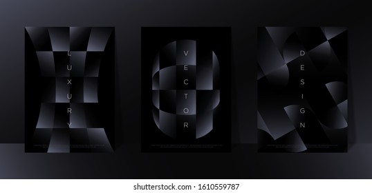 Minimalist black premium abstract background set with luxury dark geometric elements. Exclusive wallpaper design for poster, brochure, flyer, presentation, website etc. - Vector EPS