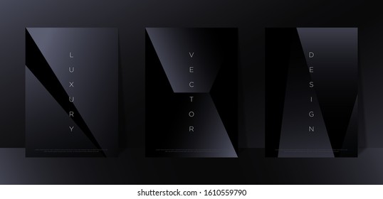 Minimalist black premium abstract background set with luxury dark geometric elements. Exclusive wallpaper design for poster, brochure, flyer, presentation, website etc. - Vector EPS