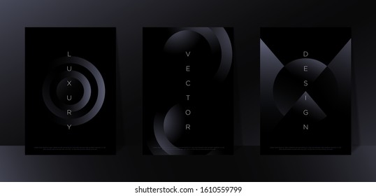 Minimalist black premium abstract background set with luxury dark geometric elements. Exclusive wallpaper design for poster, brochure, flyer, presentation, website etc. - Vector EPS