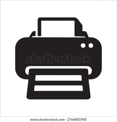 Minimalist black printer icon isolated on white background. Flat office equipment symbol for document printing, hardware technology, and web interface design.
