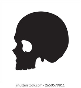 A minimalist black profile of a human skull against a clean white background.