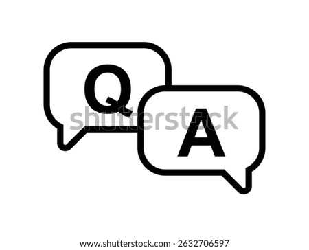 Minimalist black Q and A vector icon with speech bubbles, perfect for FAQ, communication, or support themes.