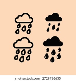 Nubes negras minimalistas de la lluvia con las gotas de lluvia que caen en un fondo beige iconos simples del Clima en estilo plano del diseño para el pronóstico del Clima y los conceptos climáticos