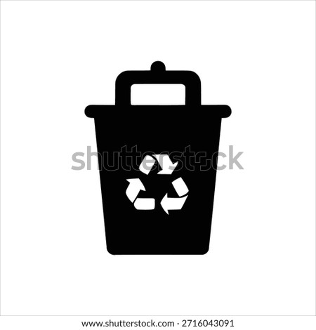 Minimalist black recycling bin with universal recycling symbol, promoting sustainability and waste sorting for environmental conservation.