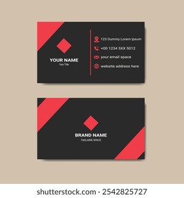 Diseño minimalista de tarjetas de visita en negro y rojo con información de contacto personalizable y espacio de logotipo  