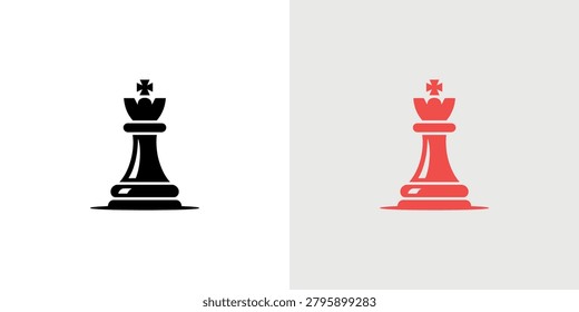 Minimalist black and red chess king pieces displayed side by side showcasing their distinct colors and crown designs for contrast and comparison