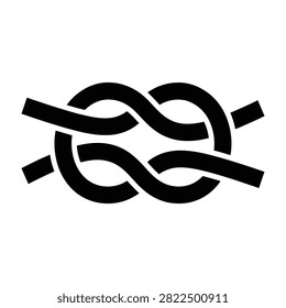 A minimalist black reef knot symbol representing secure binding, nautical traditions, and strength. Perfect for design projects needing a clean connection icon.
