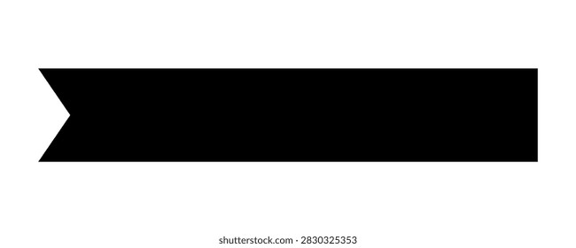 Minimalist black ribbon shape featuring notched end on left side, versatile graphic element for digital labels and promotional title blocks.