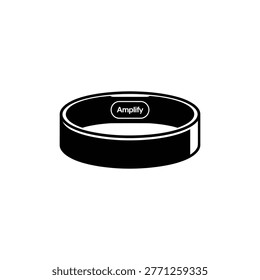 Minimalist black ring logo featuring the word Amplify in white text perfect for branding and promotional materials
