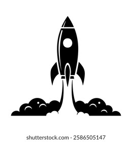 Minimalist Black Rocket Icon – Futuristic Missile and Space Launch Symbol for Aerospace, Technology, and Innovation – Simple Vector Design for Digital and Print Applications