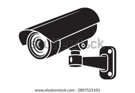 Minimalist black security camera icon on transparent background modern surveillance equipment for safety monitor.